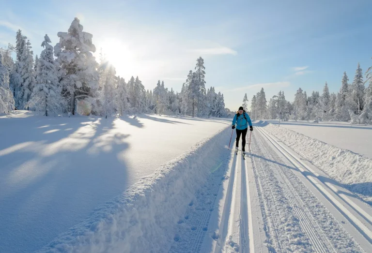 Frau in Skislopes, Winter in Norwegen